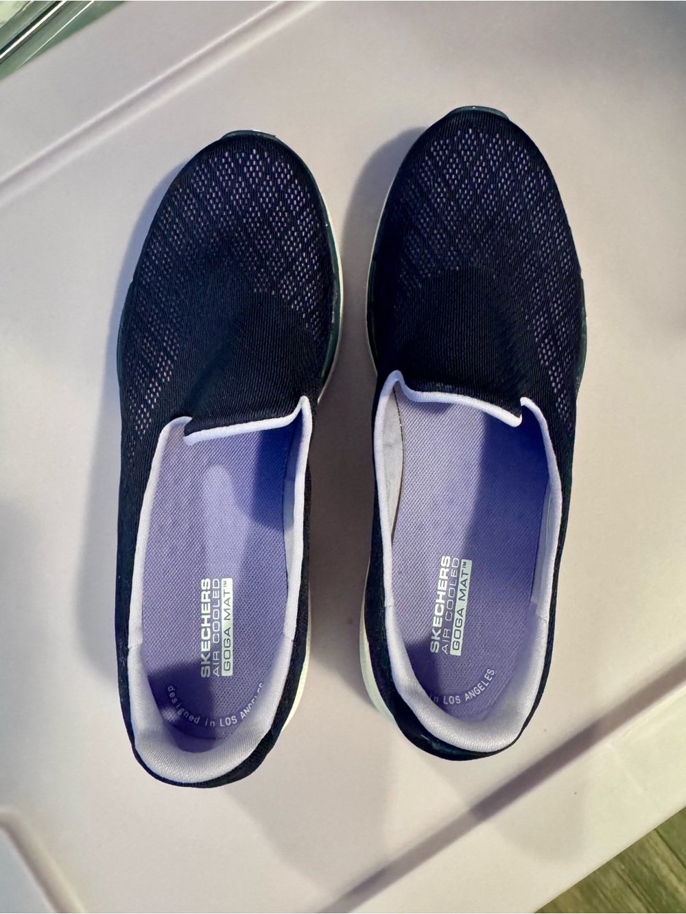 Skechers Navy Blue Slip-On Knit with Lavendar Trim